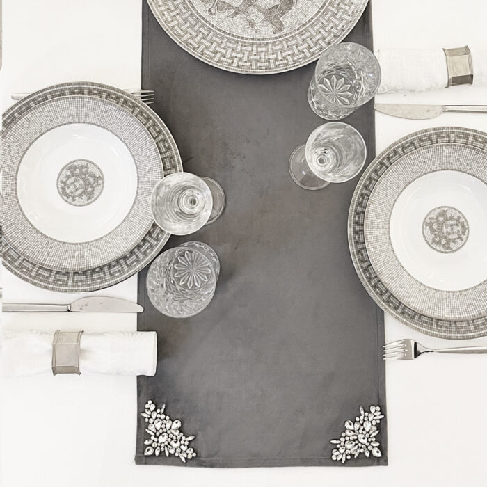 The Luxe Velvet Table Runner Silver - Image 2